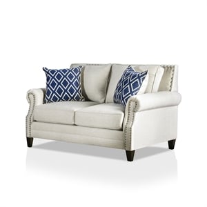 Furniture of America Hanson Transitional Fabric Nailhead Loveseat in Beige