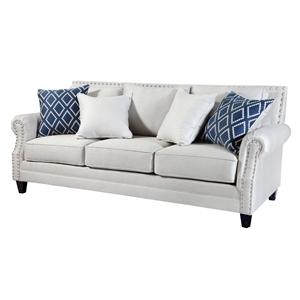 Furniture of America Hanson Transitional Fabric Nailhead Sofa in Beige
