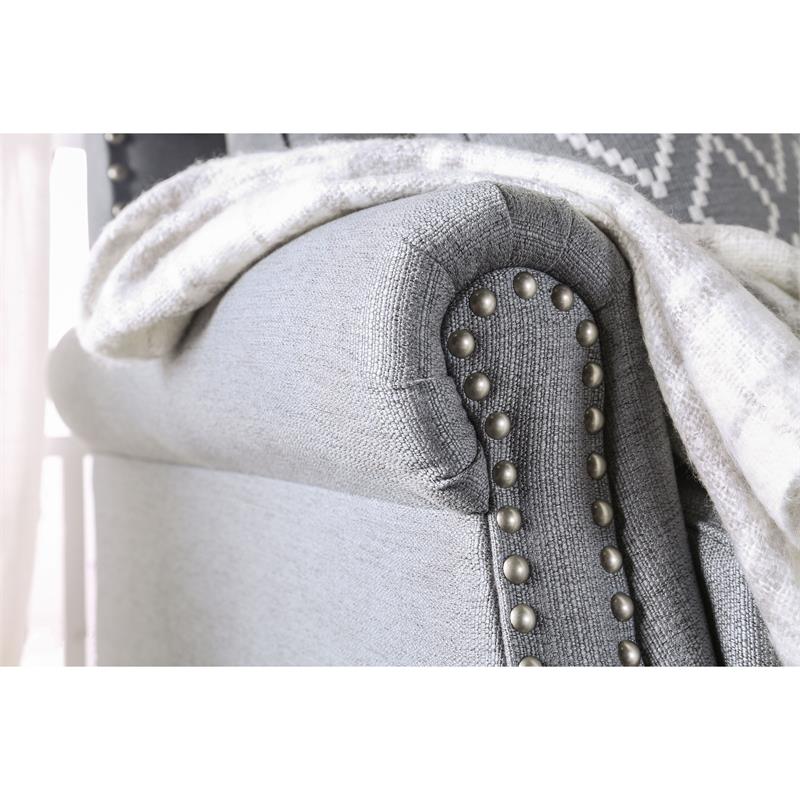 Furniture of America Hanson Transitional Fabric Nailhead Sofa in Gray