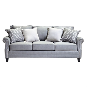 Furniture of America Hanson Transitional Fabric Nailhead Sofa in Gray