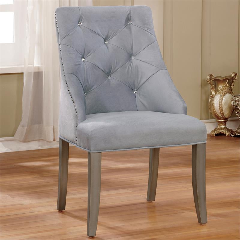 Furniture of America Desi Fabric Tufted Side Chair in Light Gray (Set of 2)