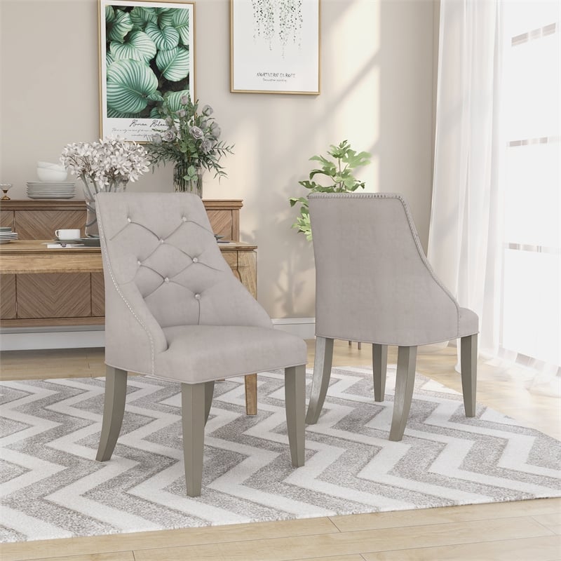 Furniture of America Desi Fabric Tufted Side Chair in Light Gray (Set of 2)