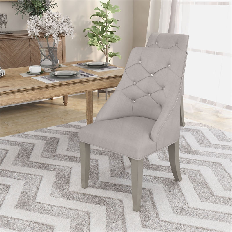 Furniture of America Desi Fabric Tufted Side Chair in Light Gray (Set of 2)
