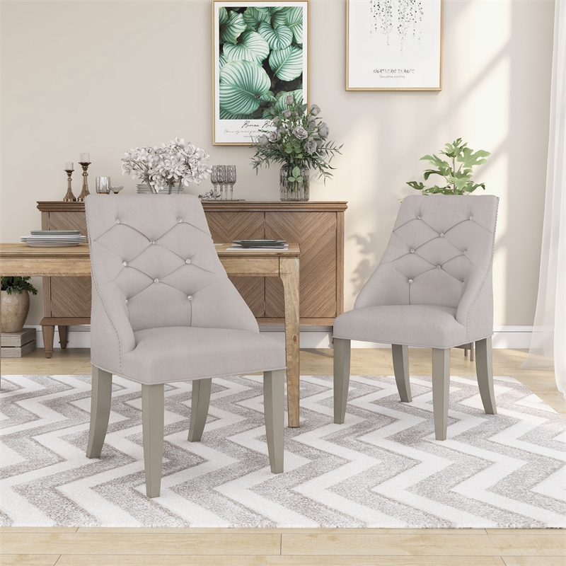 Furniture of America Desi Fabric Tufted Side Chair in Light Gray (Set of 2)