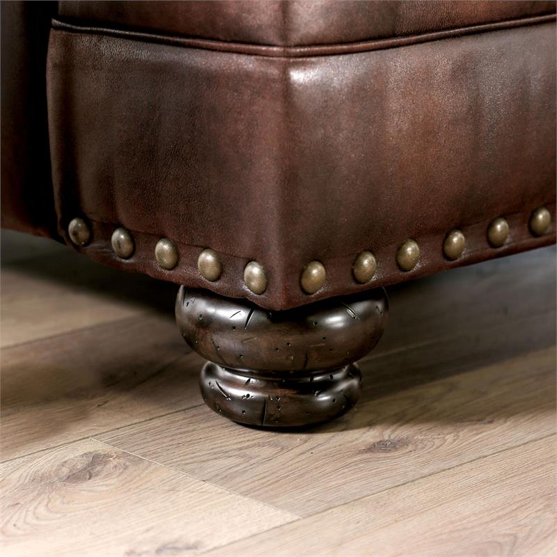 Furniture of America Morgan Faux Leather T-cushion Pillow Back Sofa in Brown