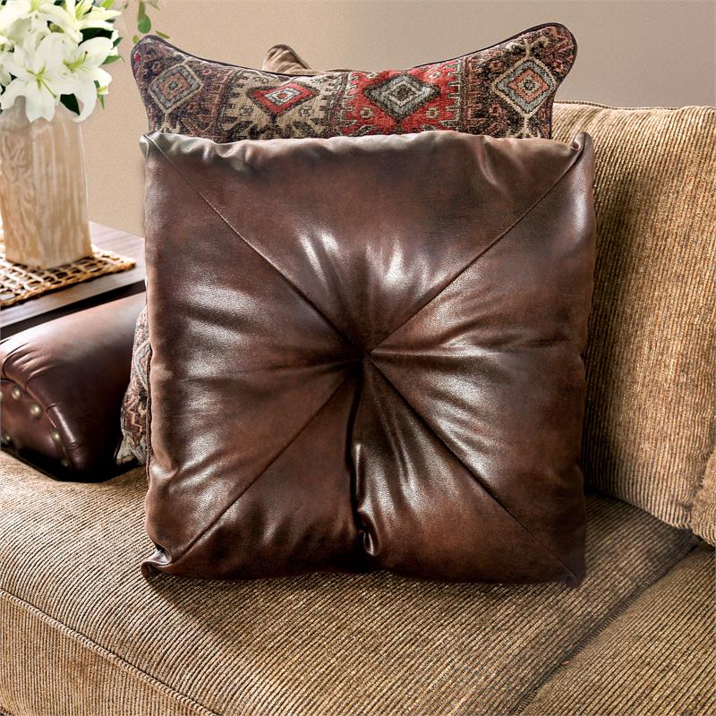 Furniture of America Morgan Faux Leather T-cushion Pillow Back Sofa in Brown