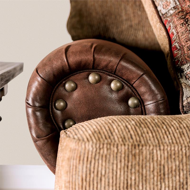 Furniture of America Morgan Faux Leather T-cushion Pillow Back Sofa in Brown