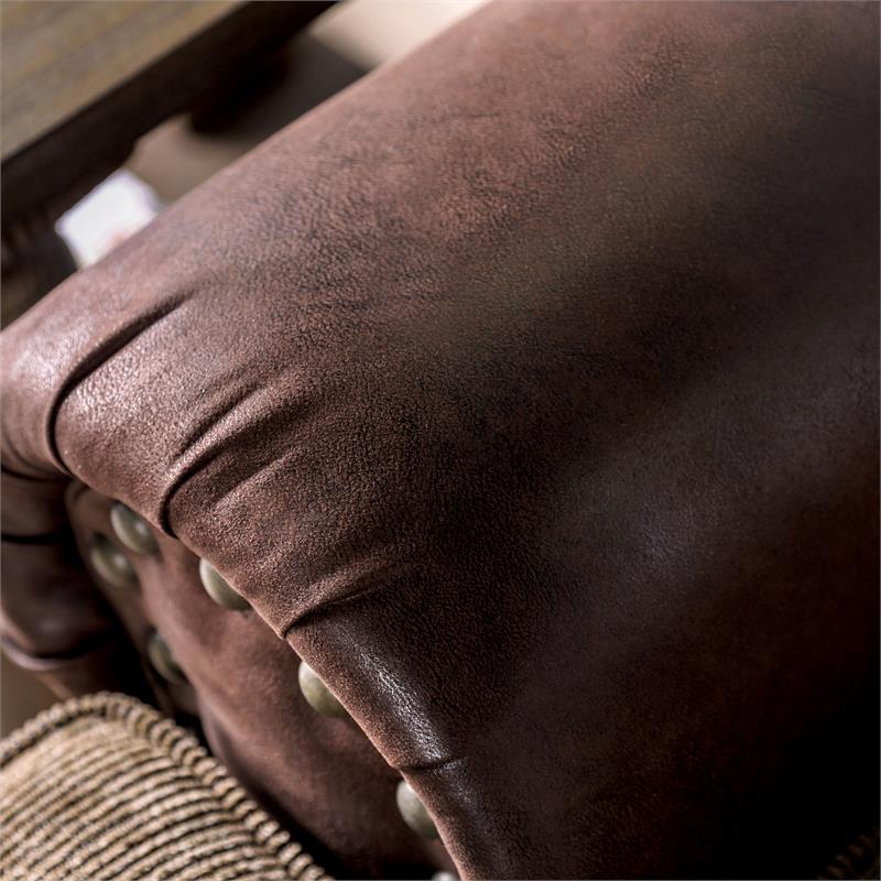 Furniture of America Morgan Faux Leather T-cushion Pillow Back Sofa in Brown