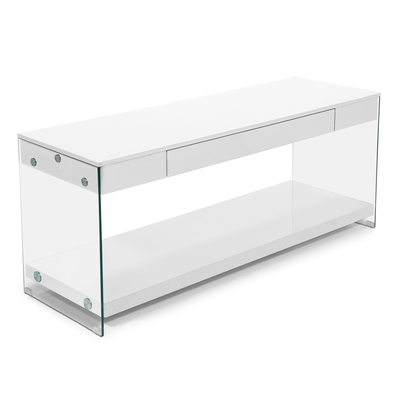 Furniture of America Cavalier Glass Top 70-inch TV Stand in White