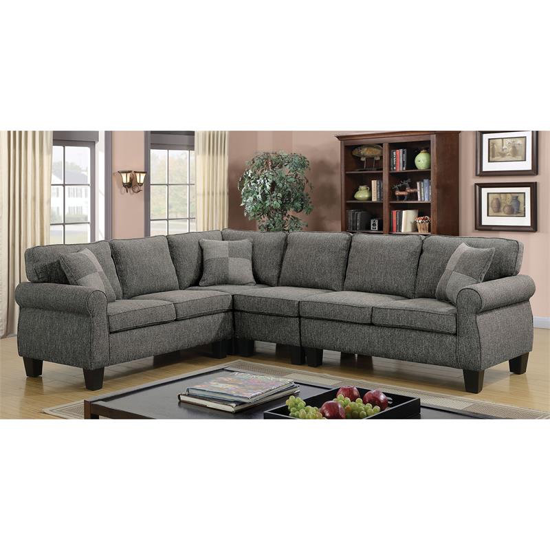 Furniture of America Willroy Transitional Fabric Sectional in Dark Gray