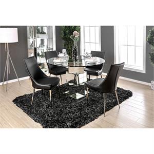 furniture of america dilton 5 piece contemporary glass top mirrored pedestal dining set