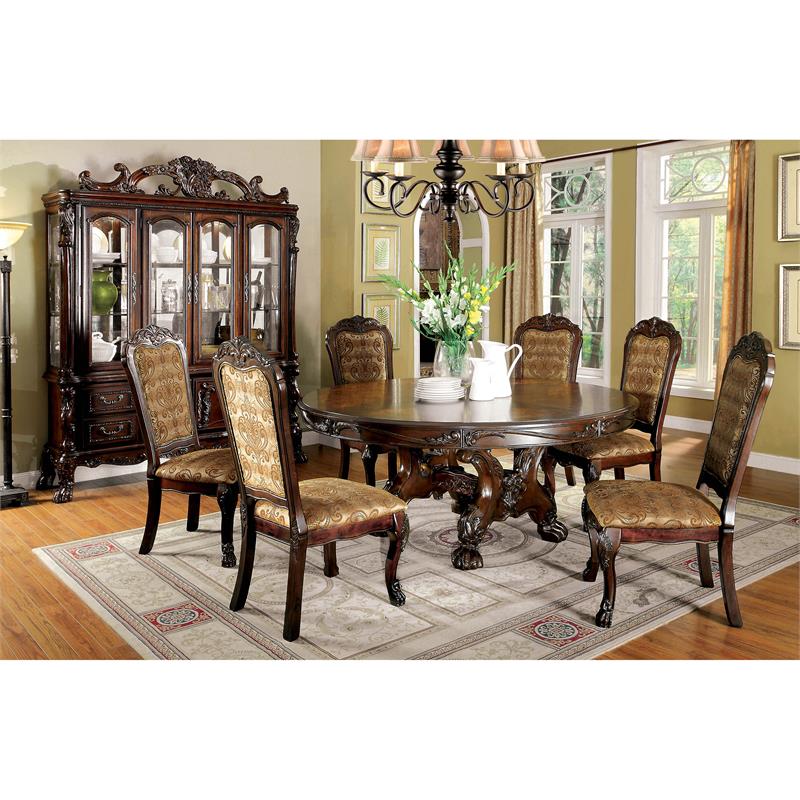Furniture Of America Douglas Solid Wood, Cherry Wood Round Dining Room Table And Chairs