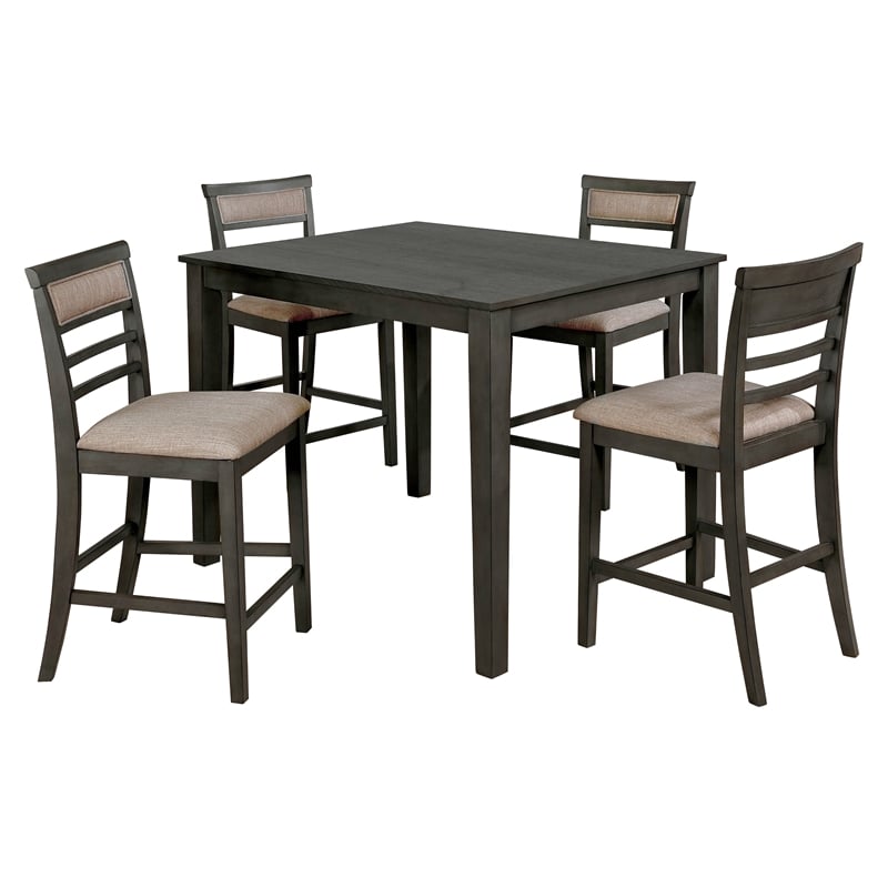 Furniture of America Alyssum Wood 5-Piece Counter Dining Set in Weathered Gray