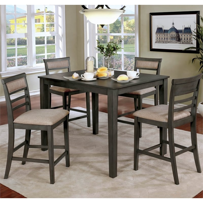 Furniture of America Alyssum Wood 5-Piece Counter Dining Set in Weathered Gray