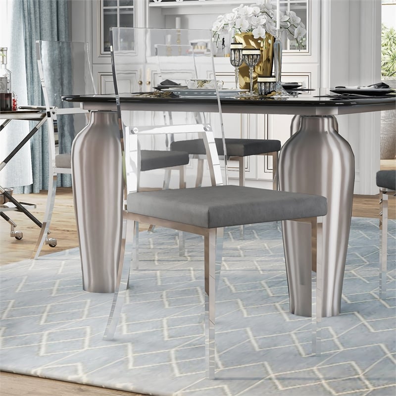 Furniture of America Hartly Metal Padded Dining Chair in Chrome (Set of 2)