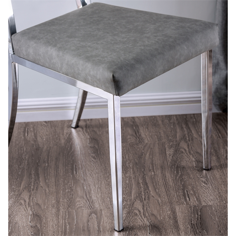 Furniture of America Hartly Metal Padded Dining Chair in Chrome (Set of 2)