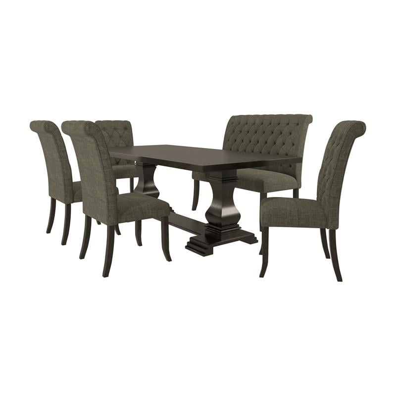 Furniture of America Kabini Wood 6-Piece Dining Set with Bench in Gray