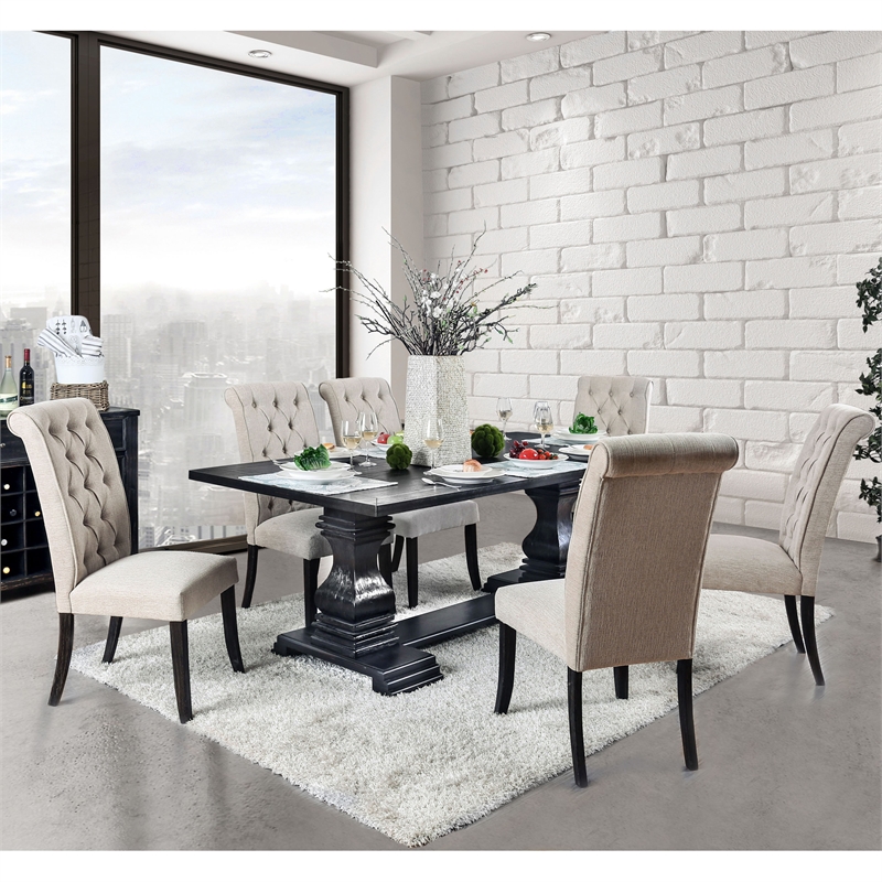 Furniture of America Kabini Wood 7-Piece Dining Set in Beige