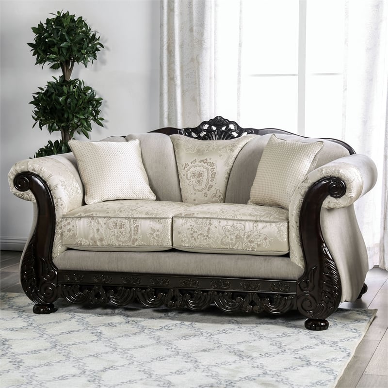 Furniture of America Eston Traditional Chenille Upholstered Loveseat in Ivory