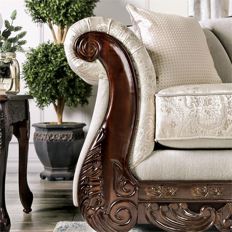 Furniture of America Eston Traditional Chenille Upholstered Loveseat in Ivory