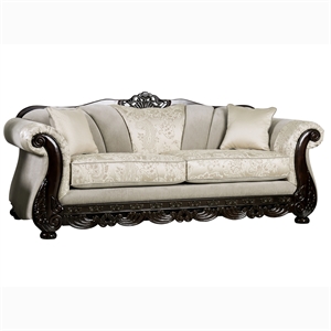 Furniture of America Eston Traditional Chenille Upholstered Sofa in Ivory