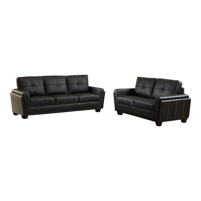 Furniture Of America Banita Faux, Black Leather Tufted Sofa Set