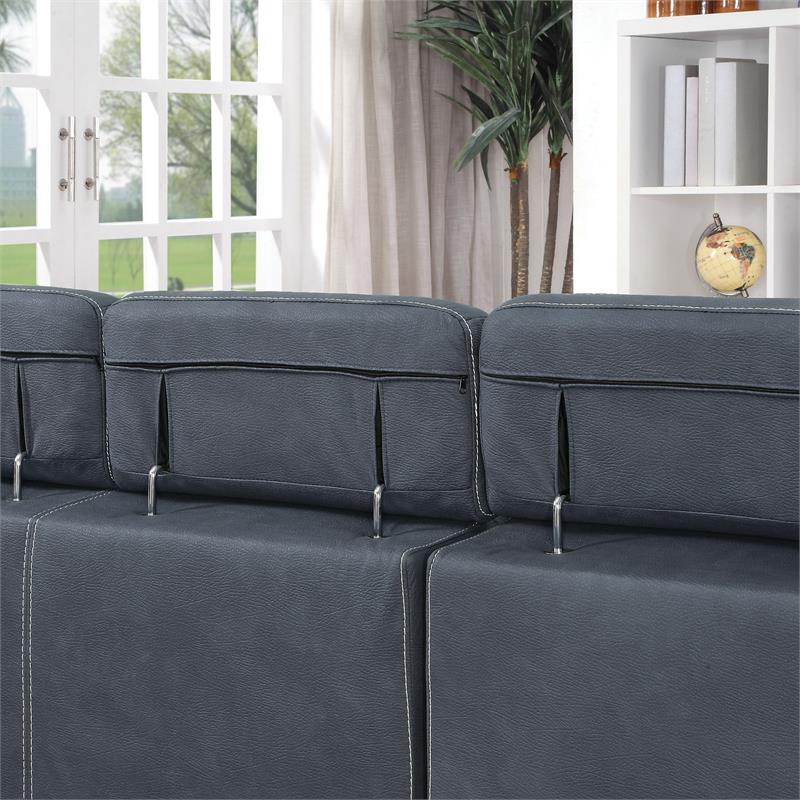 Furniture Of America Ello Faux Leather, Blue Leather Sleeper Sofa Sectional