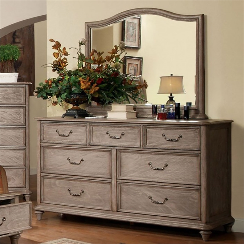 Furniture of America Calpa Rustic Wood 2-Piece Dresser and Mirror in Natural