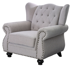 furniture of america paulynne transitional fabric tufted chair in light gray