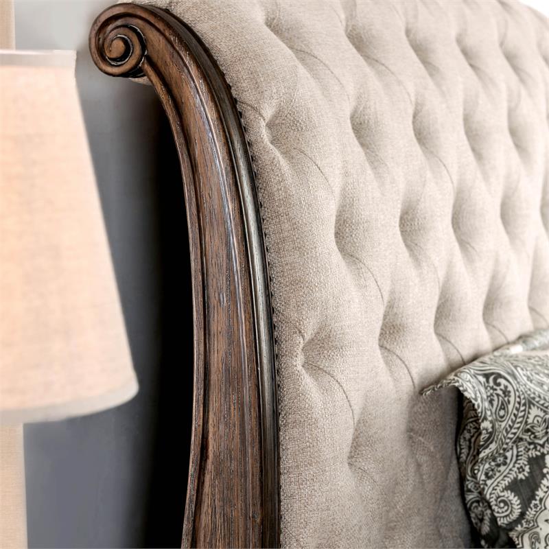 FOA Kai 4pc Natural Tone Wood Bedroom Set - Cal King+Nightstand+Dresser+Mirror