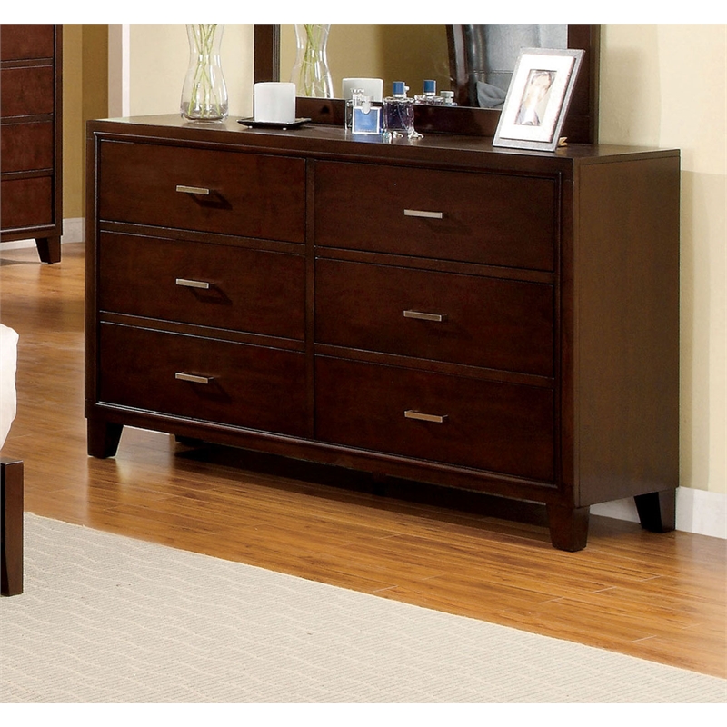 Furniture of America Sirius Solid Wood 6-Drawer Double Dresser in Brown Cherry