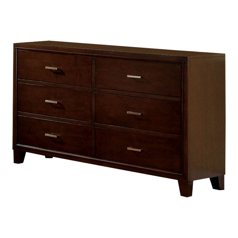 Furniture of America Sirius Solid Wood 6-Drawer Double Dresser in Brown Cherry