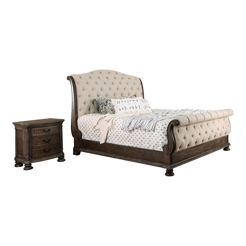 FOA Kai 2pc Natural Tone Wood Bedroom Set - Queen + Nightstand