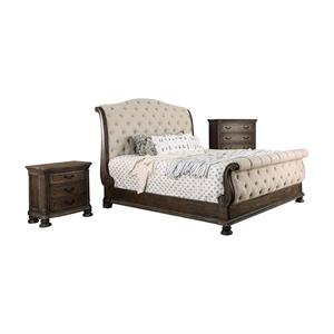 FOA Kai 3pc Natural Tone Wood Bedroom Set - Queen + Nightstand + Chest