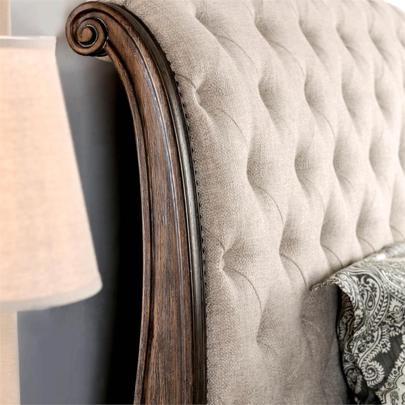 FOA Kai 4pc Natural Tone Wood Bedroom Set - Queen+Nightstand+Dresser+Mirror