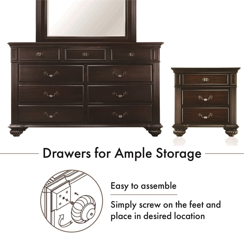 Furniture of America Damos 2-Piece Solid Wood Dresser and Mirror in Dark Walnut