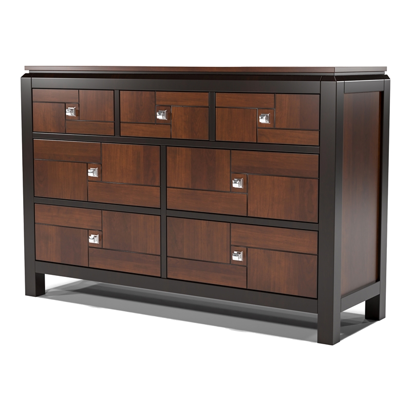 Furniture of America Delia Wood 2-Piece Dresser and Mirror in Acacia and Walnut