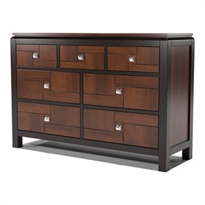 Furniture of America Delia Wood 2-Piece Dresser and Mirror in Acacia and Walnut