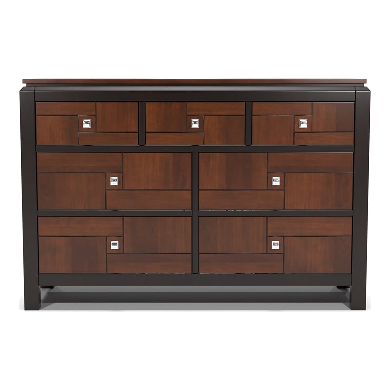 Furniture of America Delia Wood 2-Piece Dresser and Mirror in Acacia and Walnut