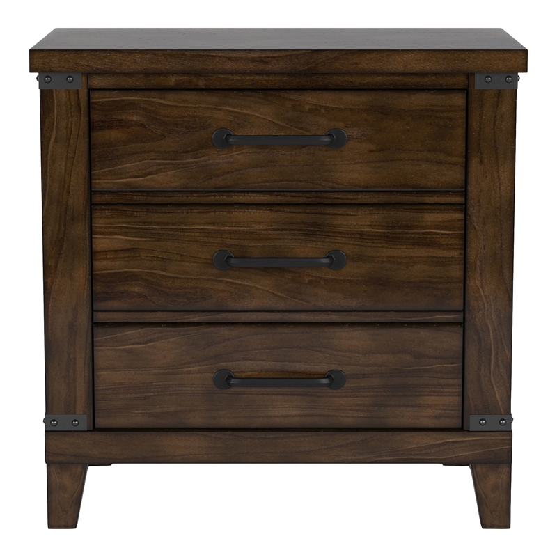 FOA Andrew 2pc Dark Walnut Solid Wood Bedroom Set - Cal King + Nightstand