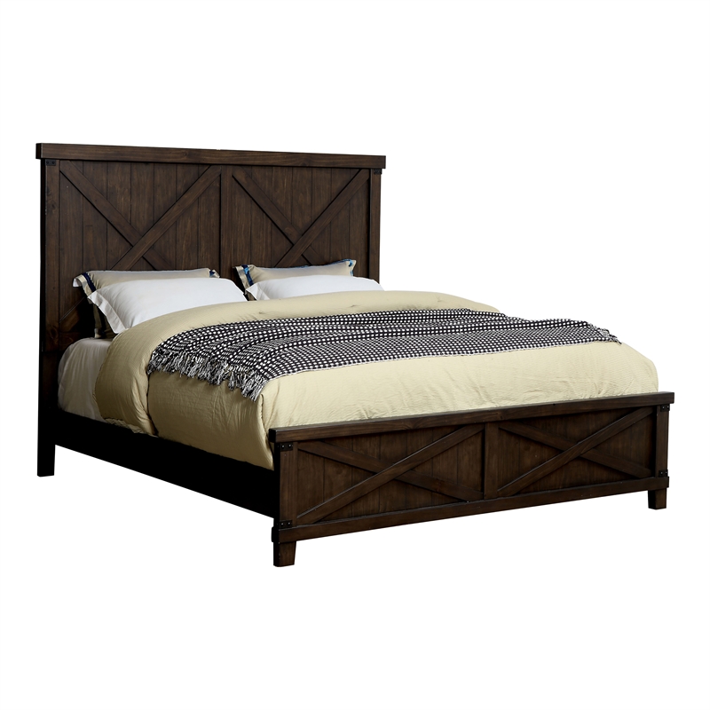 FOA Andrew 2pc Dark Walnut Solid Wood Bedroom Set - Queen + Nightstand