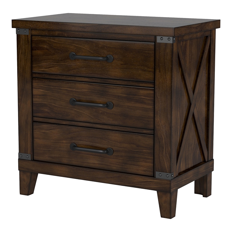 FOA Andrew 2pc Dark Walnut Solid Wood Bedroom Set - Queen + Nightstand