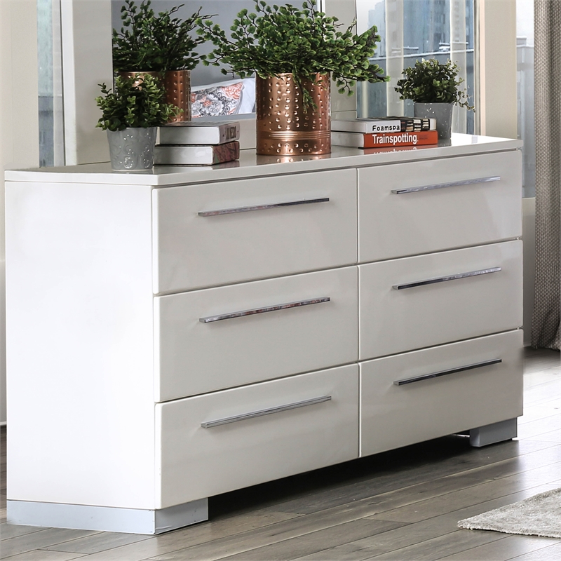 Furniture of America Rayland Contemporary Wood 6-Drawer Dresser in Glossy White