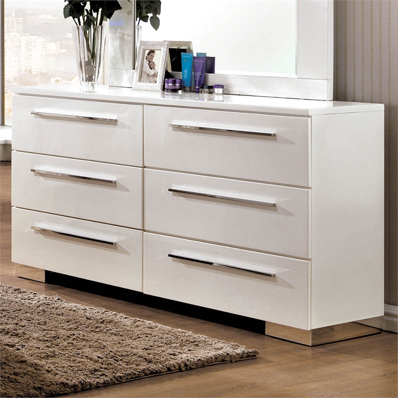 Furniture of America Rayland Contemporary Wood 6-Drawer Dresser in Glossy White