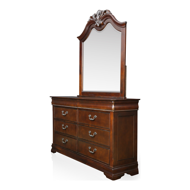 Furniture of America Ruben Solid Wood 2-Piece Dresser and Mirror in Cherry