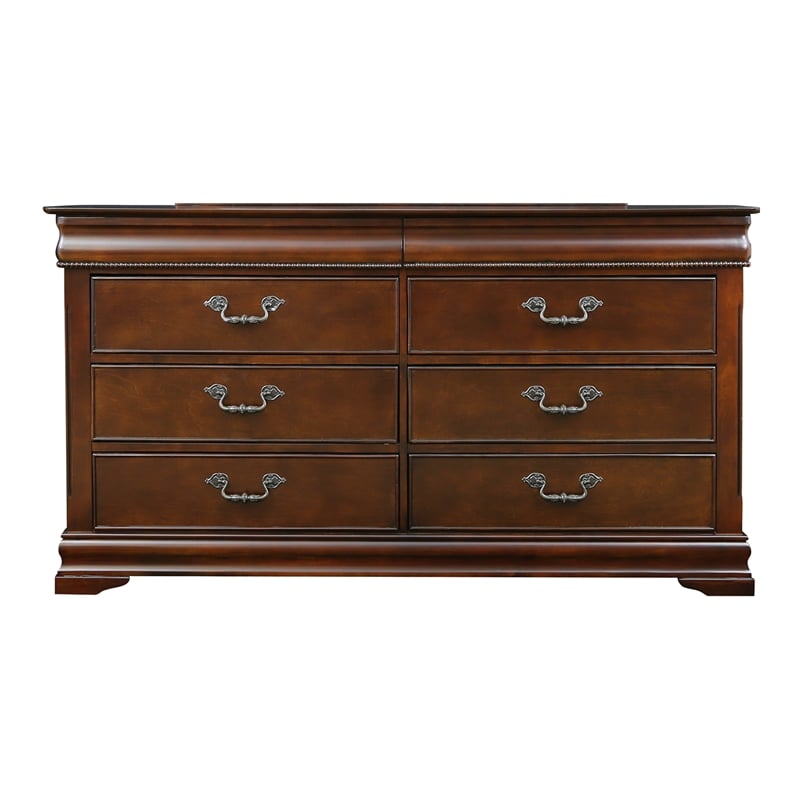 Furniture of America Ruben Solid Wood 2-Piece Dresser and Mirror in Cherry