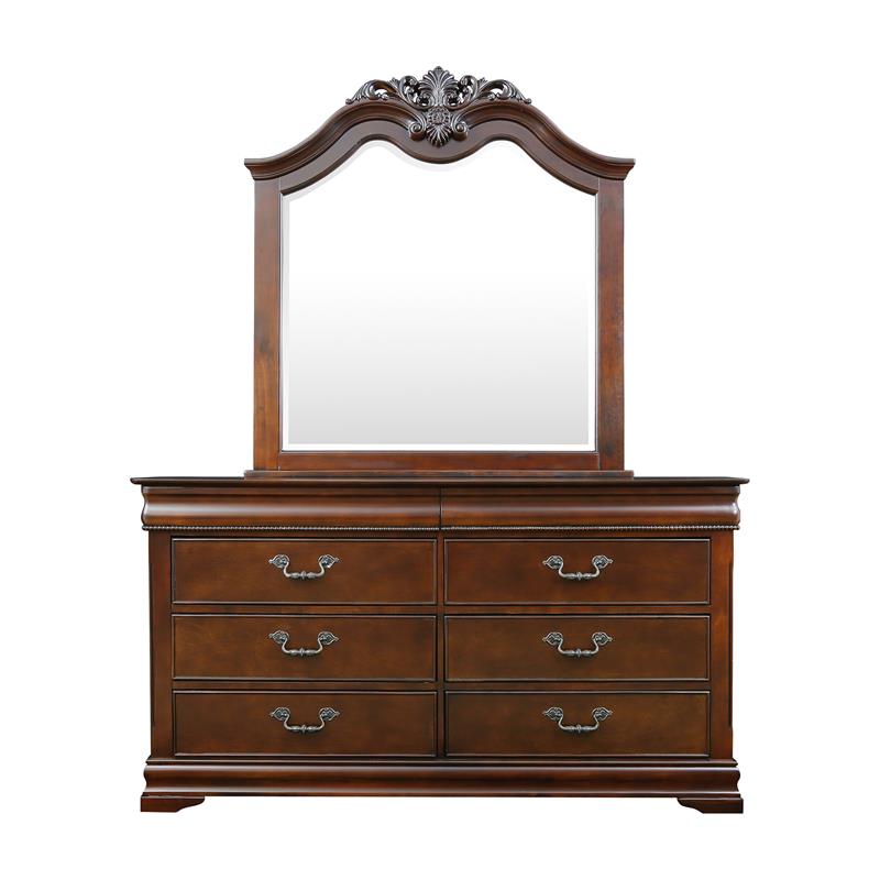 Furniture of America Ruben Solid Wood 2-Piece Dresser and Mirror in Cherry