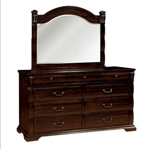 Furniture of America Oulette 2-Piece Wood Dresser and Mirror in Cherry