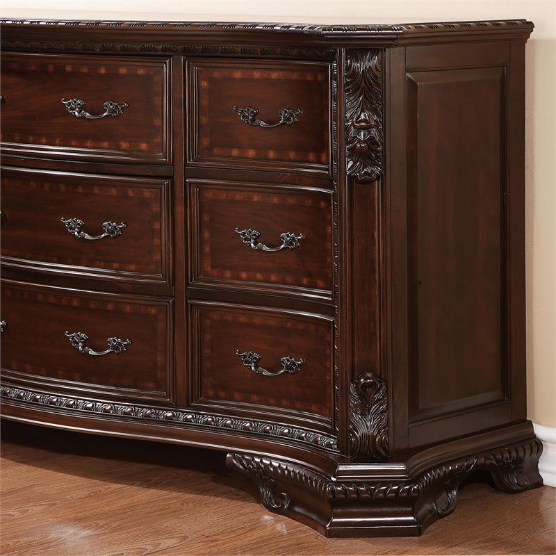 Furniture of America Cheston Wood 2-Piece Dresser with Mirror in Brown Cherry