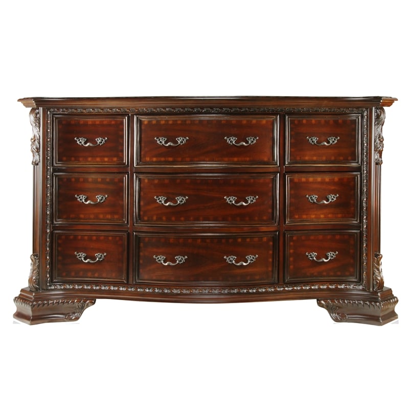 Furniture of America Cheston Wood 2-Piece Dresser with Mirror in Brown Cherry